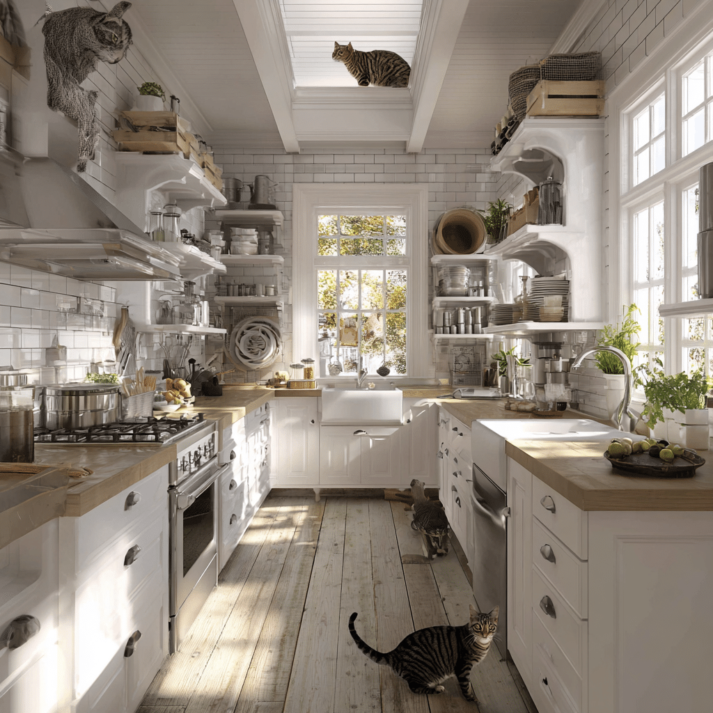 Pet-Friendly Kitchen Design Tips: Create a Safe & Stylish Space for You and Your Furry Friends 2 u7331937832 Pet Friendly Kitchen Designs with cats and in whi 68cca741 67ca 47b5 b4da f48d8b56f1ff 2 2