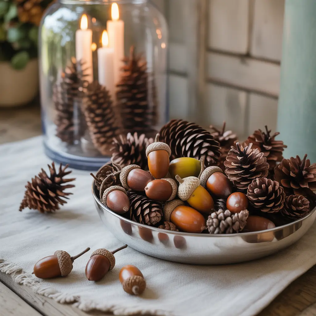 27 Fall Apartment Decor Ideas 2025 That’ll Make Your Space Extra Cozy 27 0001 1 decorate with acorns and pinecones fill