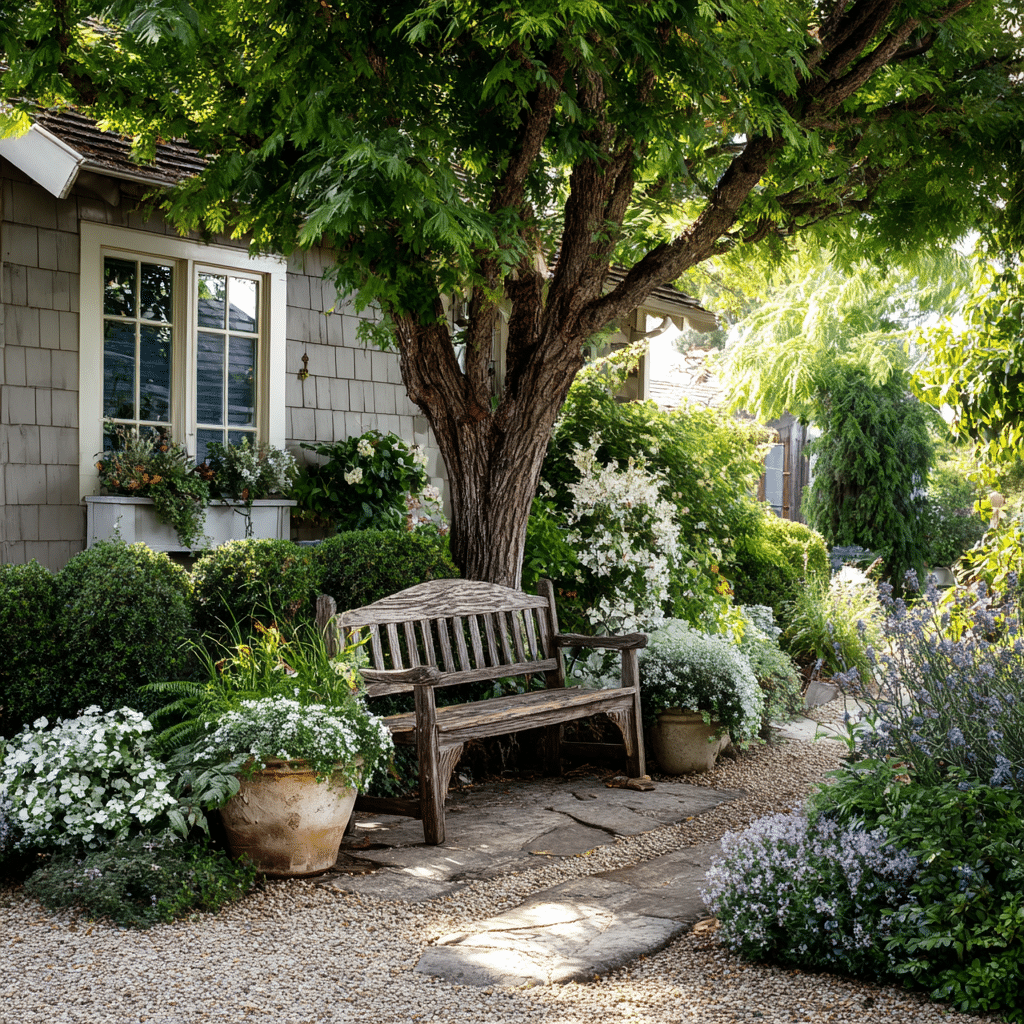 22 Creative Front Yard Ideas for a Gorgeous Entrance 17 u7331937832 Add a Front Yard Garden Bench A garden bench tuck 9ce2ec30 85db 496c 82cc 7bf8ade5f16a 1