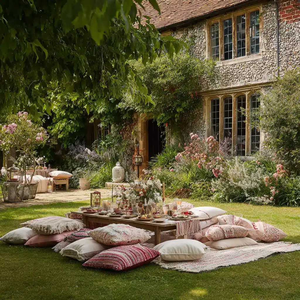 20 Summer Garden Party Ideas for an Unforgettable Outdoor Celebration 6 u7331937832 Create a Picnic Area Lay out blankets and cushion b98706c5 b20e 4c6d 9964 d53daf2b962d 2