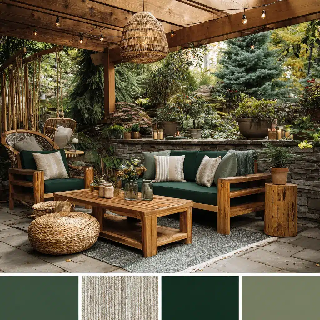 22 Outdoor Living Color Palettes Ideas to Try This Year 7 u7331937832 Deep Forest Green and Natural Wood Rich green sha 271acca6 980e 4a28 9503 1df8ab949901 2