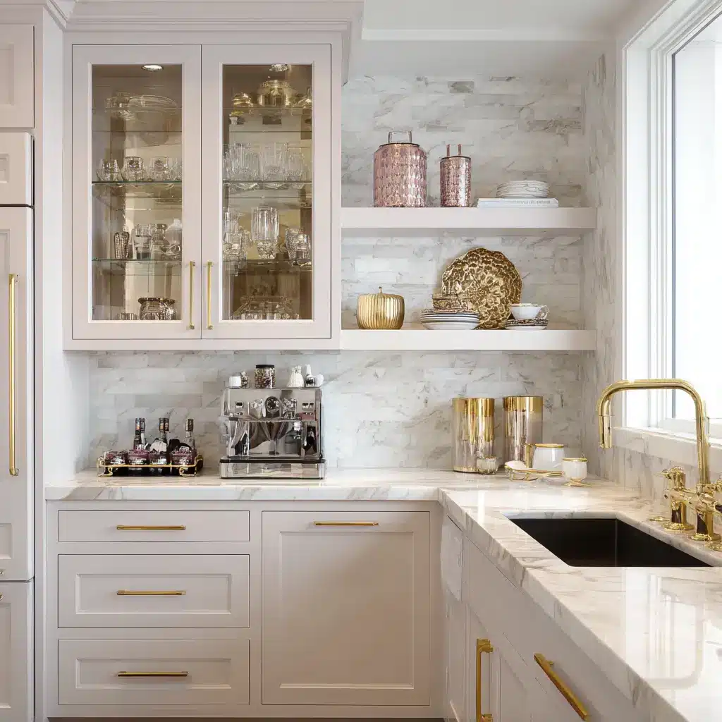 20 Girly Kitchen Ideas for a Cute and Cozy Space 6 u7331937832 Go for Gold Accents Swap out standard cabinet han eb859888 dbc0 4e29 973e 49df71b4b70a 3