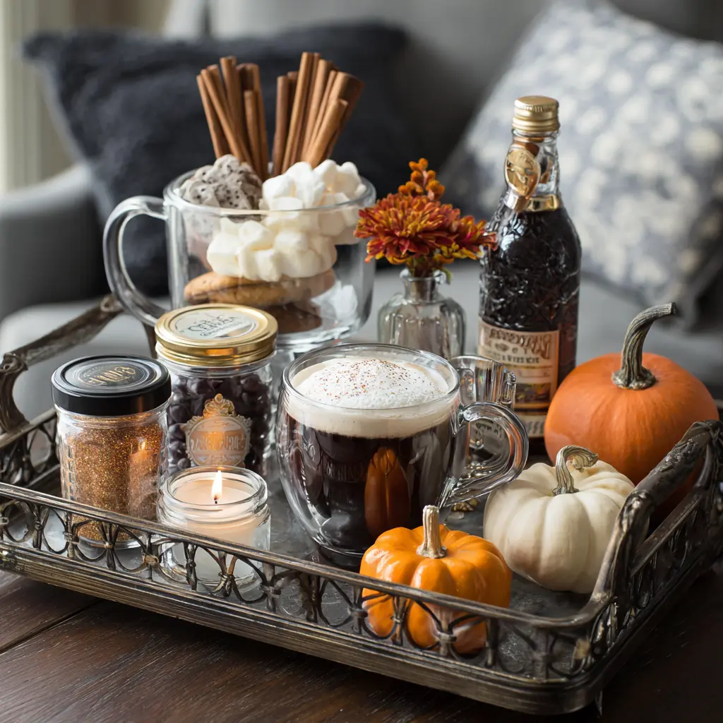 27 Fall Apartment Decor Ideas 2025 That’ll Make Your Space Extra Cozy 10 u7331937832 Set Up a Fall Coffee or Cocoa Bar Use a small car 6d00f406 47b0 449d ac2f d6cd9632e296 2