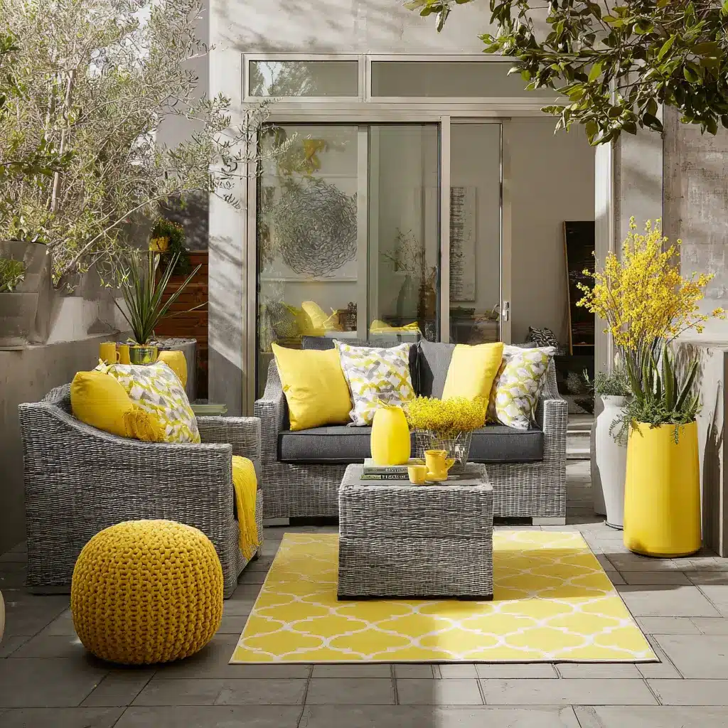 22 Outdoor Living Color Palettes Ideas to Try This Year 5 u7331937832 Sunny Yellow and Cool Gray Brighten your backyard 8a610826 6ca4 479f 8020 c5afd2936fc4 0
