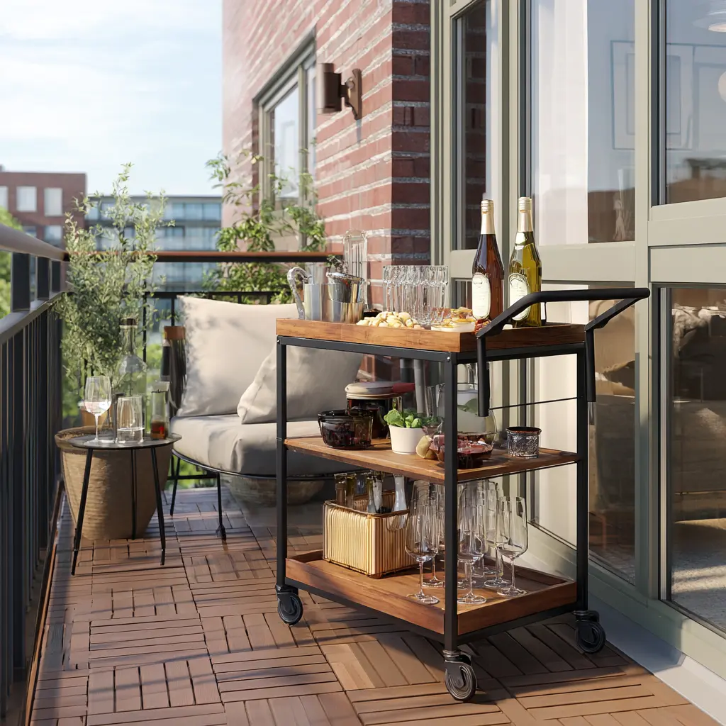 Apartment Balcony Decoration Ideas: 20 Ways to Style a Cozy Outdoor Space 20 This image has an empty alt attribute; its file name is u7331937832_Try_a_Compact_Bar_Cart_If_you_love_to_entertain_a_c24f06a7-db15-4c01-96cc-9880d9cc8295_2.webp