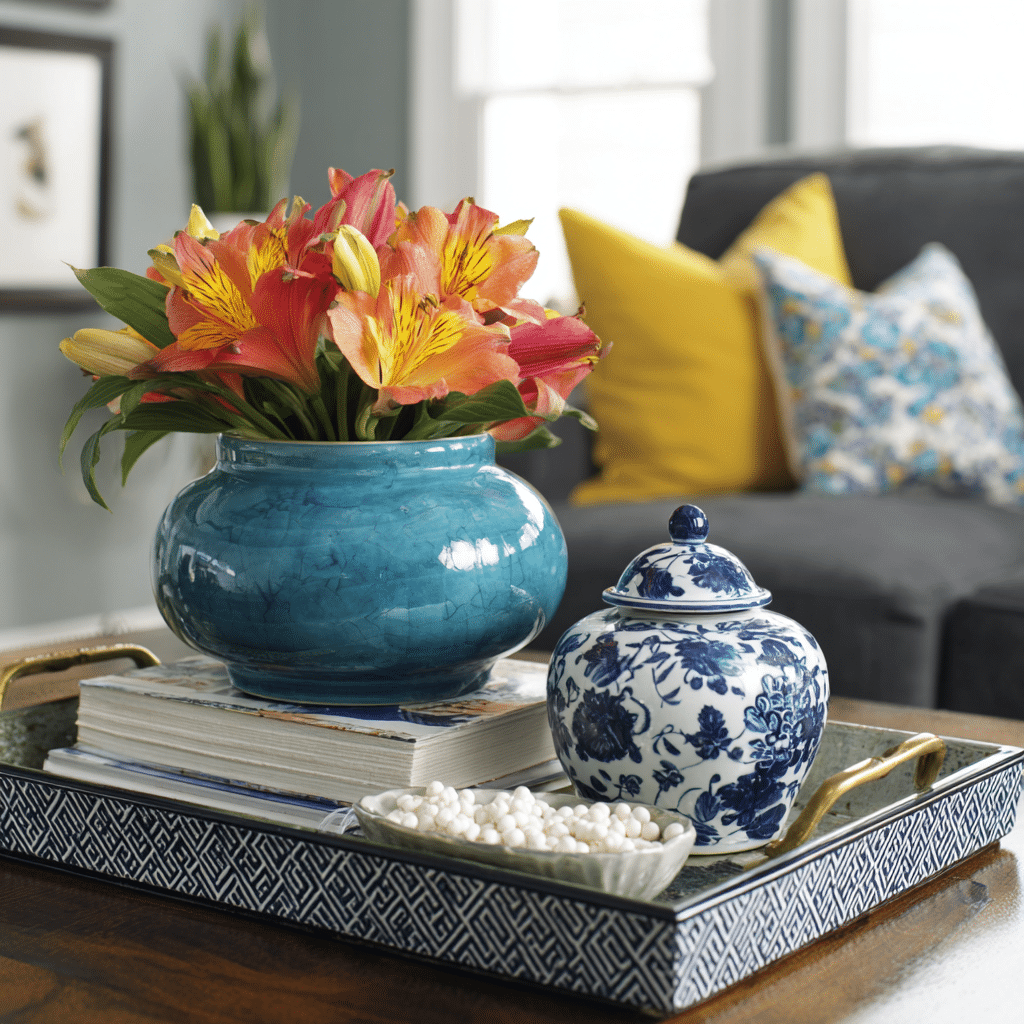 24 Coffee Table Styling Secrets to Elevate Your Living Room 14 u7331937832 Use a Pop of Color Add a bold accent piece to liv 3faab3b8 514f 4d26 b362 06699735f4c3 1