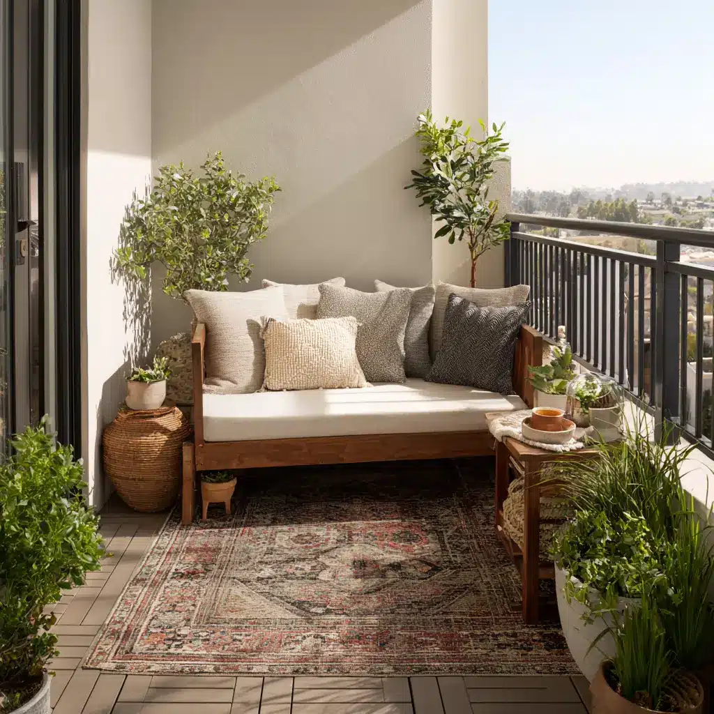 Apartment Balcony Decoration Ideas: 20 Ways to Style a Cozy Outdoor Space 4 This image has an empty alt attribute; its file name is u7331937832_Use_an_Outdoor_Rug_to_Define_the_Space_Adding_an__6ebecb41-5089-48e9-97c7-037a62d2fb13_1.webp