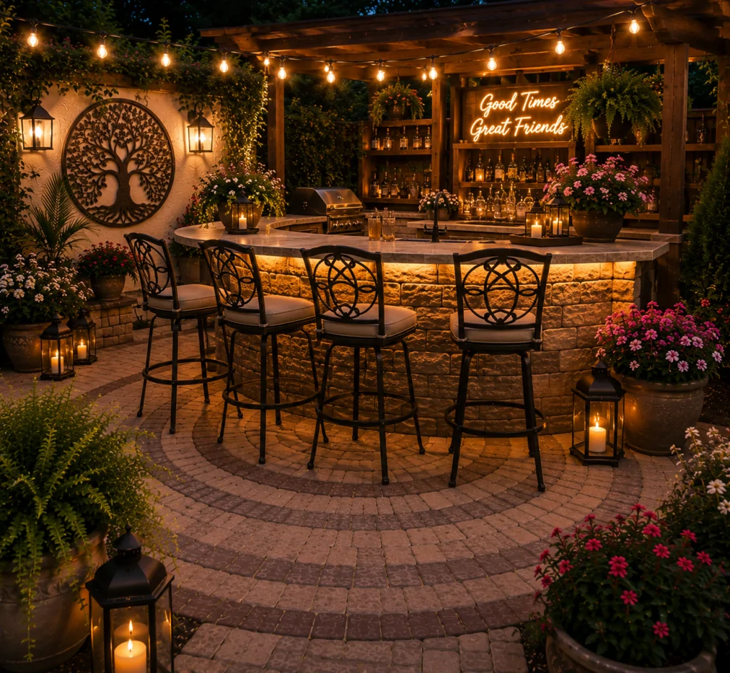 25 Circular Patio Ideas for Stylish Modern Outdoor Living 24 Outdoor Bar Stools