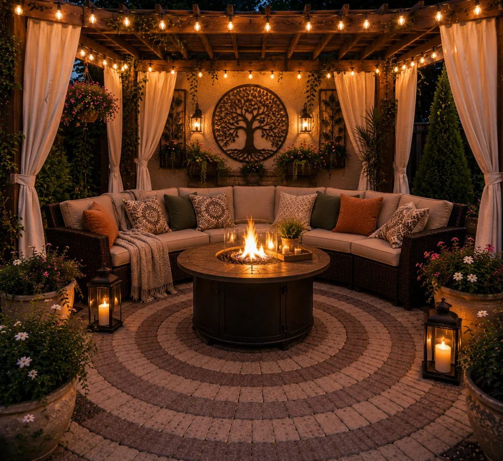 25 Circular Patio Ideas for Stylish Modern Outdoor Living 18 Outdoor Curtains 1