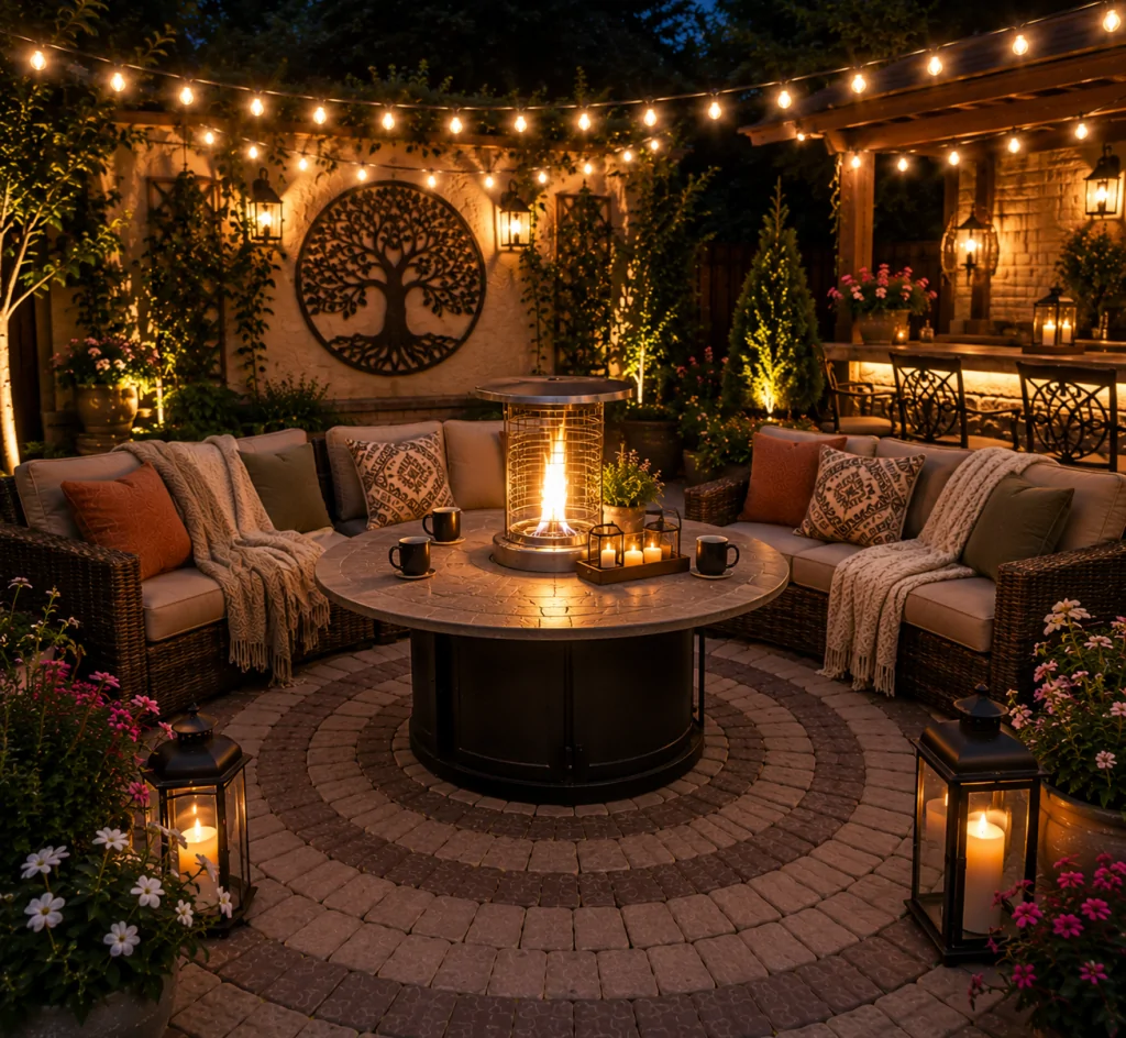 25 Circular Patio Ideas for Stylish Modern Outdoor Living 26 Outdoor Heater Table