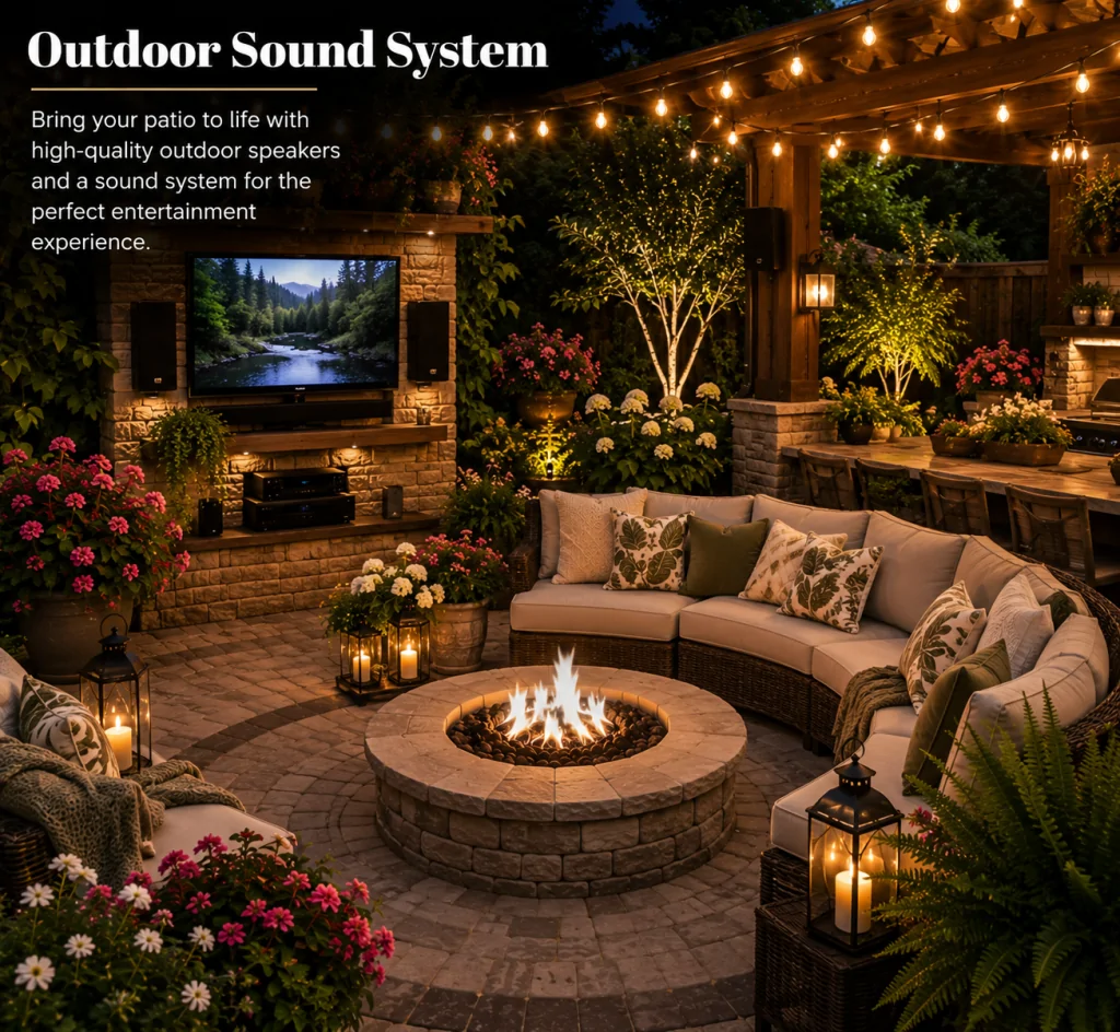 25 Circular Patio Ideas for Stylish Modern Outdoor Living 16 Outdoor Sound System