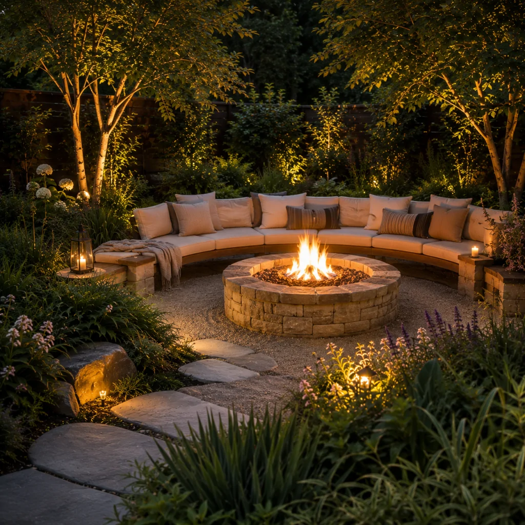 28 Modern Curved Garden Design Ideas For Outdoor Retreats 9 Rounded Fire Pit