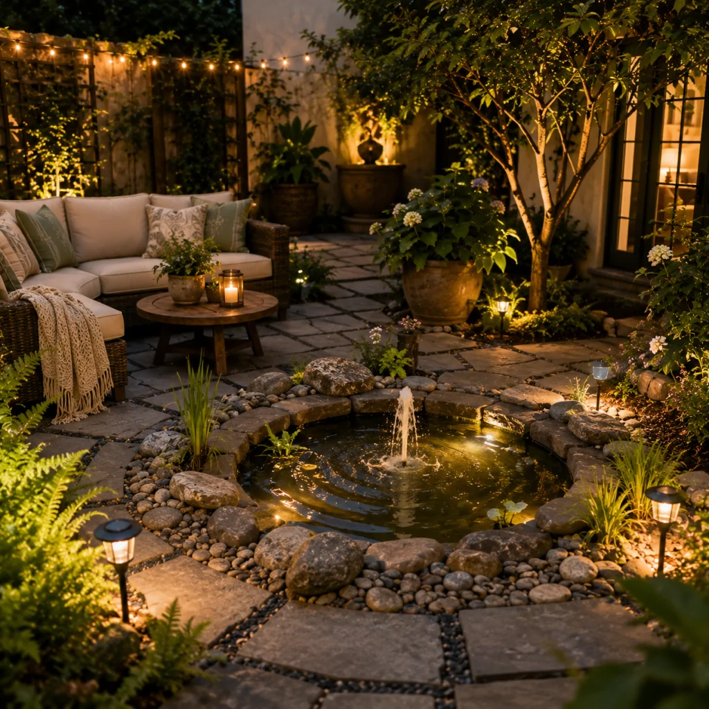 25 Circular Patio Ideas for Stylish Modern Outdoor Living 5 Water Feature
