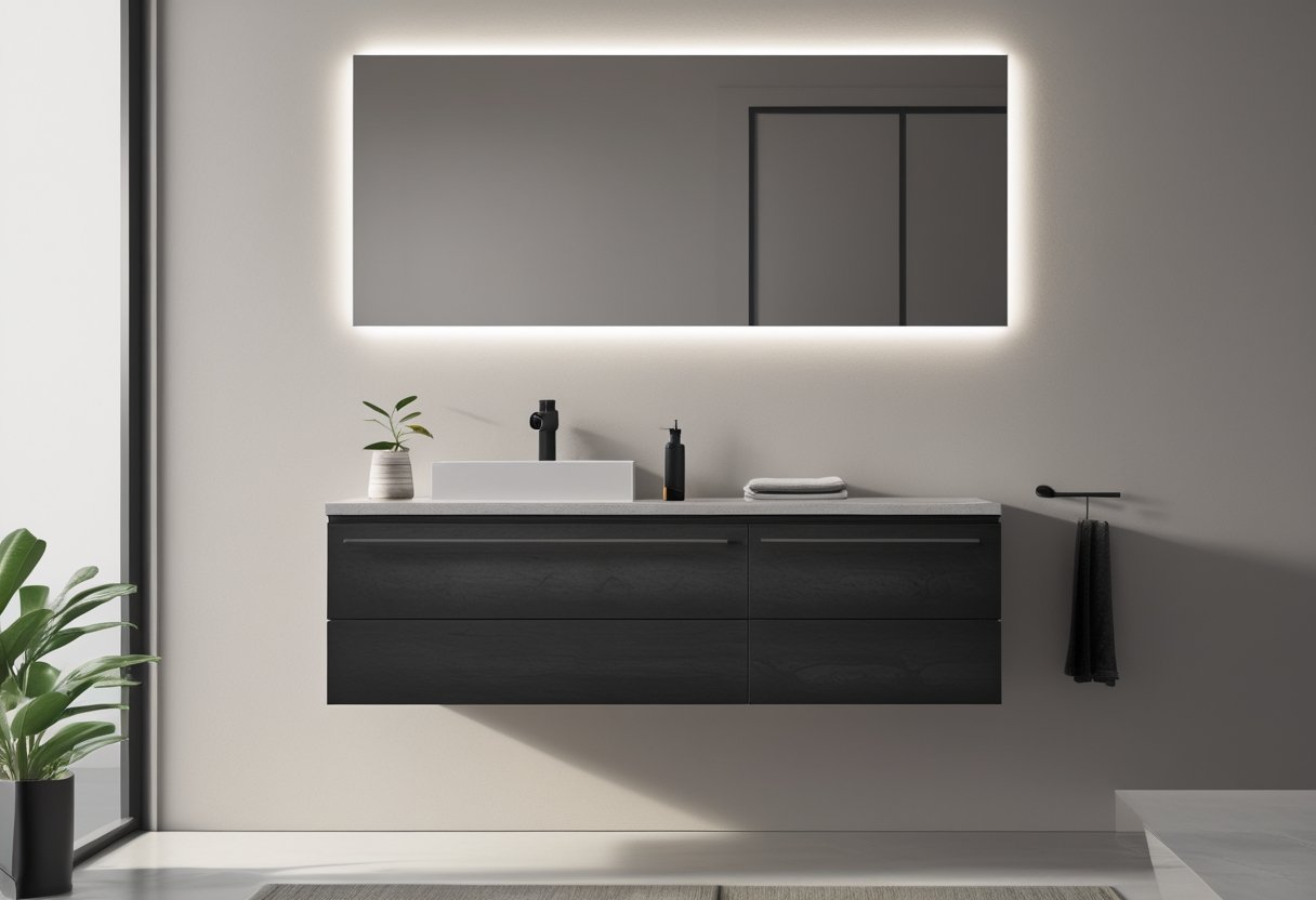 10 Stunning Black Bathroom Ideas For A Chic And Low Maintenance Space 6 black bathroom ideas matte black floating wall mounted vanity modern minimal design