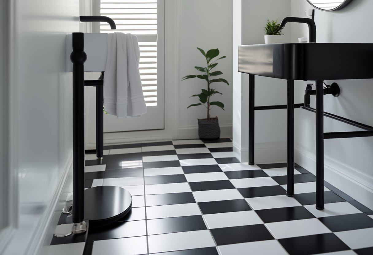 10 Stunning Black Bathroom Ideas For A Chic And Low Maintenance Space 8 black bathroom ideas black and white checkerboard ceramic floor classic modern design