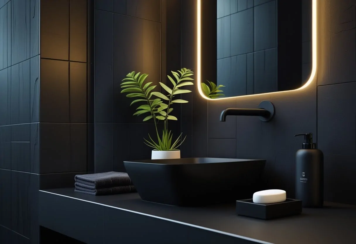 10 Stunning Black Bathroom Ideas For A Chic And Low Maintenance Space 13 black bathroom ideas frequently asked questions dark tiles fixtures sink mirror plant