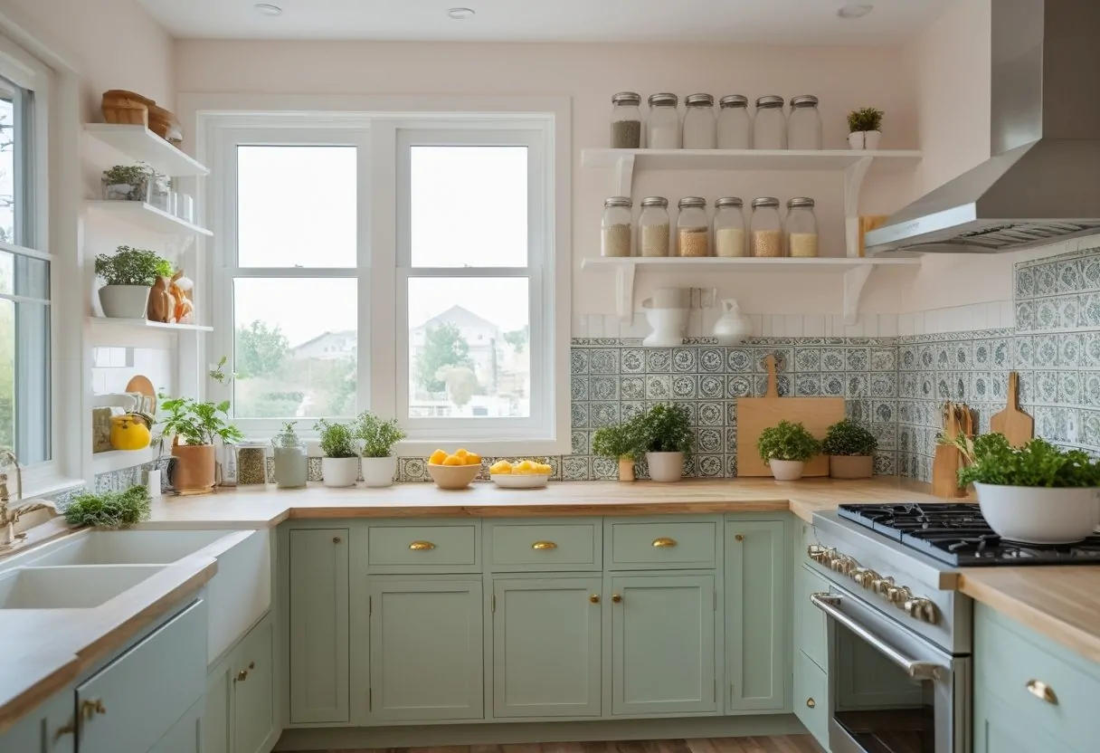 15 Stunning DIY Kitchen Remodel Ideas For Budget Friendly Upgrades And Weekend Projects 7 diy kitchen remodel ideas creative decor painted cabinets open shelves herb plants patterned backsplash