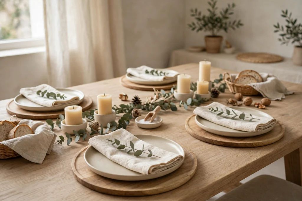 24 Christmas Table Setting Ideas for a Stunning Holiday Feast 10 All-neutral Christmas table in cream, beige, and wood