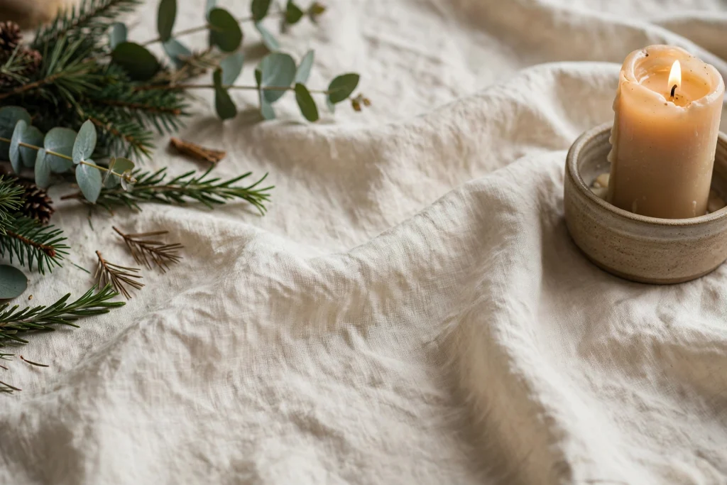 24 Christmas Table Setting Ideas for a Stunning Holiday Feast 2 Simple natural linen tablecloth as the base of a Christmas dining table