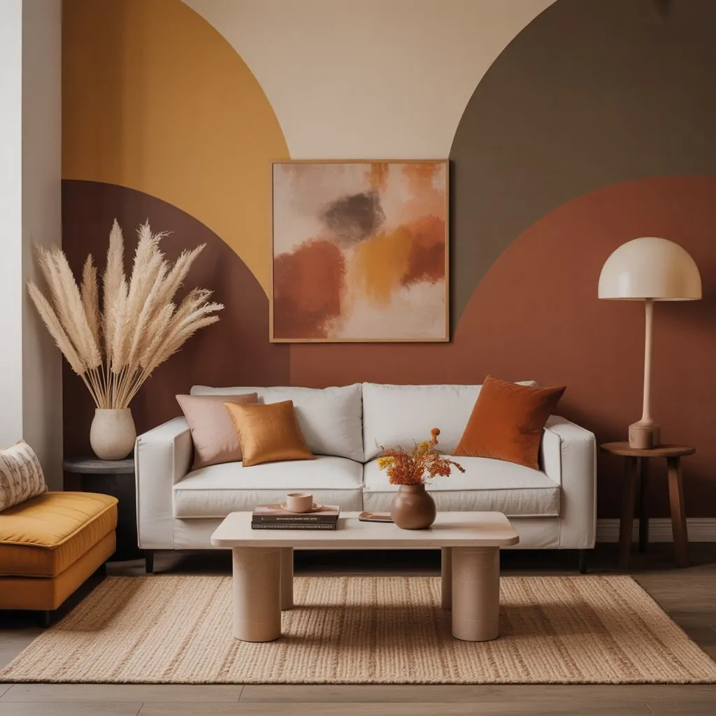 27 Fall Apartment Decor Ideas 2025 That’ll Make Your Space Extra Cozy 2 Fall apartment living room with warm earthy tones in rust and mustard