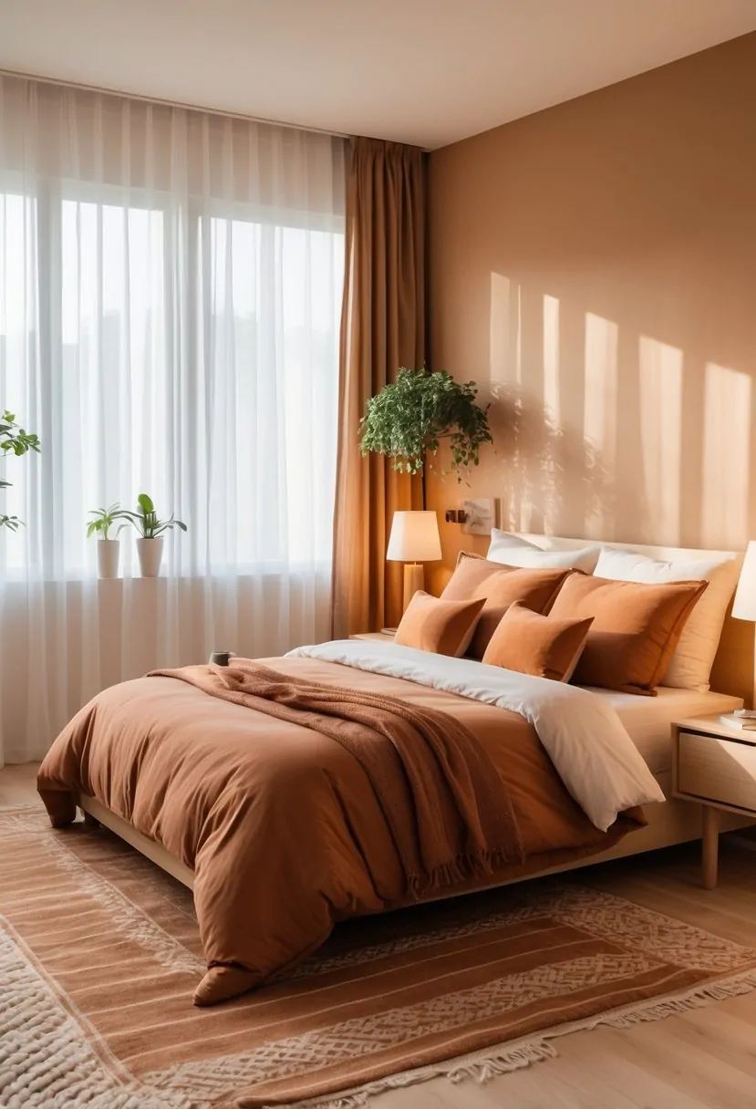 Terracotta And Tan Bedroom