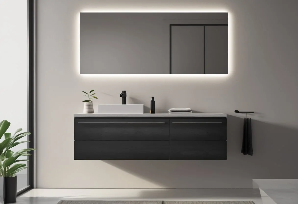 10 Stunning Black Bathroom Ideas For A Chic And Low Maintenance Space 7 black bathroom ideas matte black floating wall mounted vanity modern minimal design