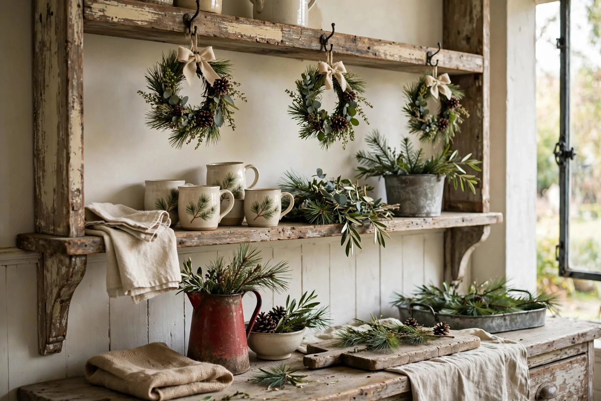 24 Farmhouse Christmas Decor Ideas (Rustic and Cozy) 16 Reclaimed wood advent calendar with small drawers and holiday greenery