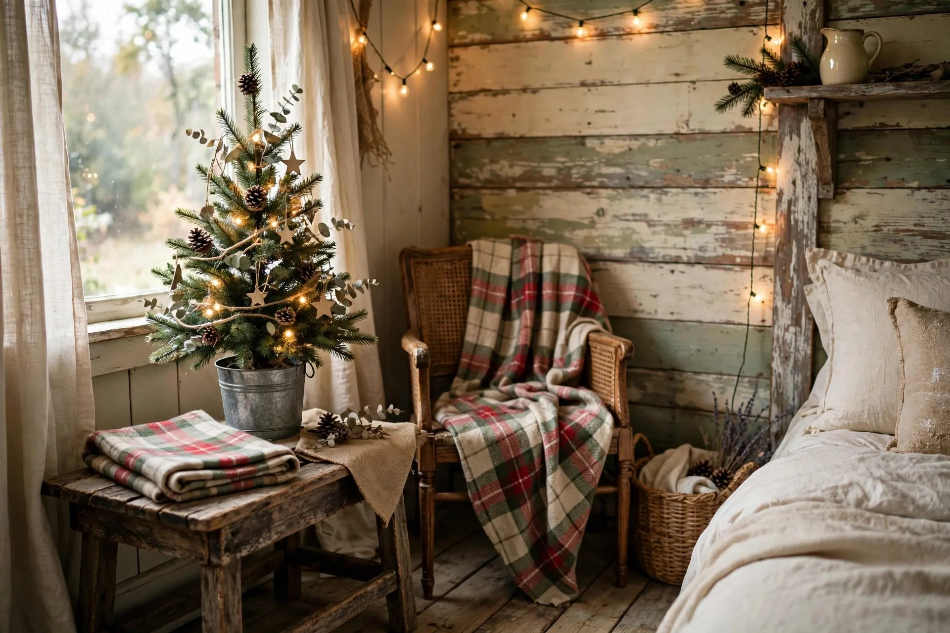 24 Farmhouse Christmas Decor Ideas (Rustic and Cozy) 20 Farmhouse dining table with burlap runner, greenery, and candles for Christmas