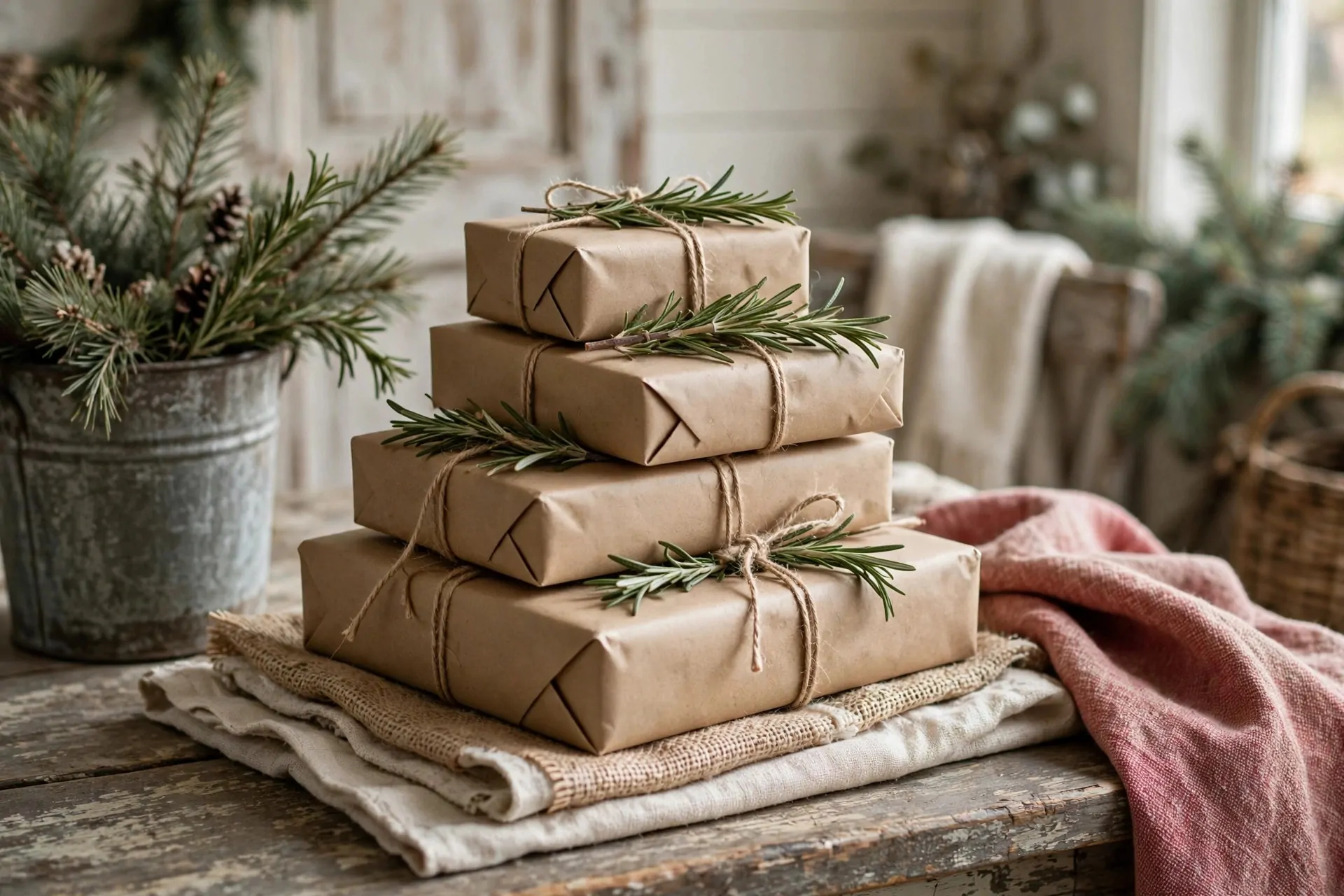 24 Farmhouse Christmas Decor Ideas (Rustic and Cozy) 24 Miniature Christmas village houses on wooden tray with faux snow