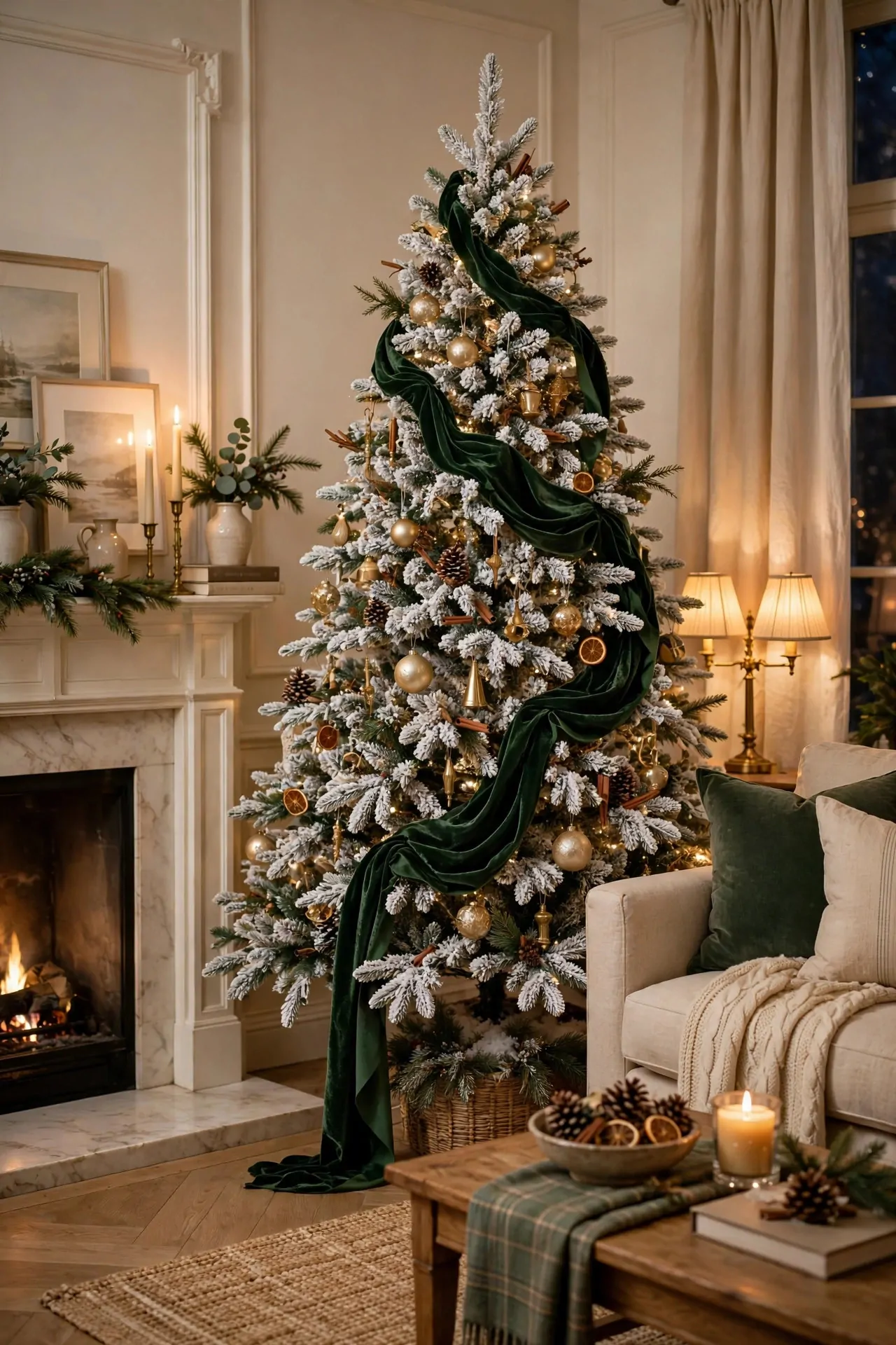 20 Flocked Christmas Tree Ideas (Snowy and Elegant) 20 Flocked tree with deep navy blue and silver star ornaments, night sky theme