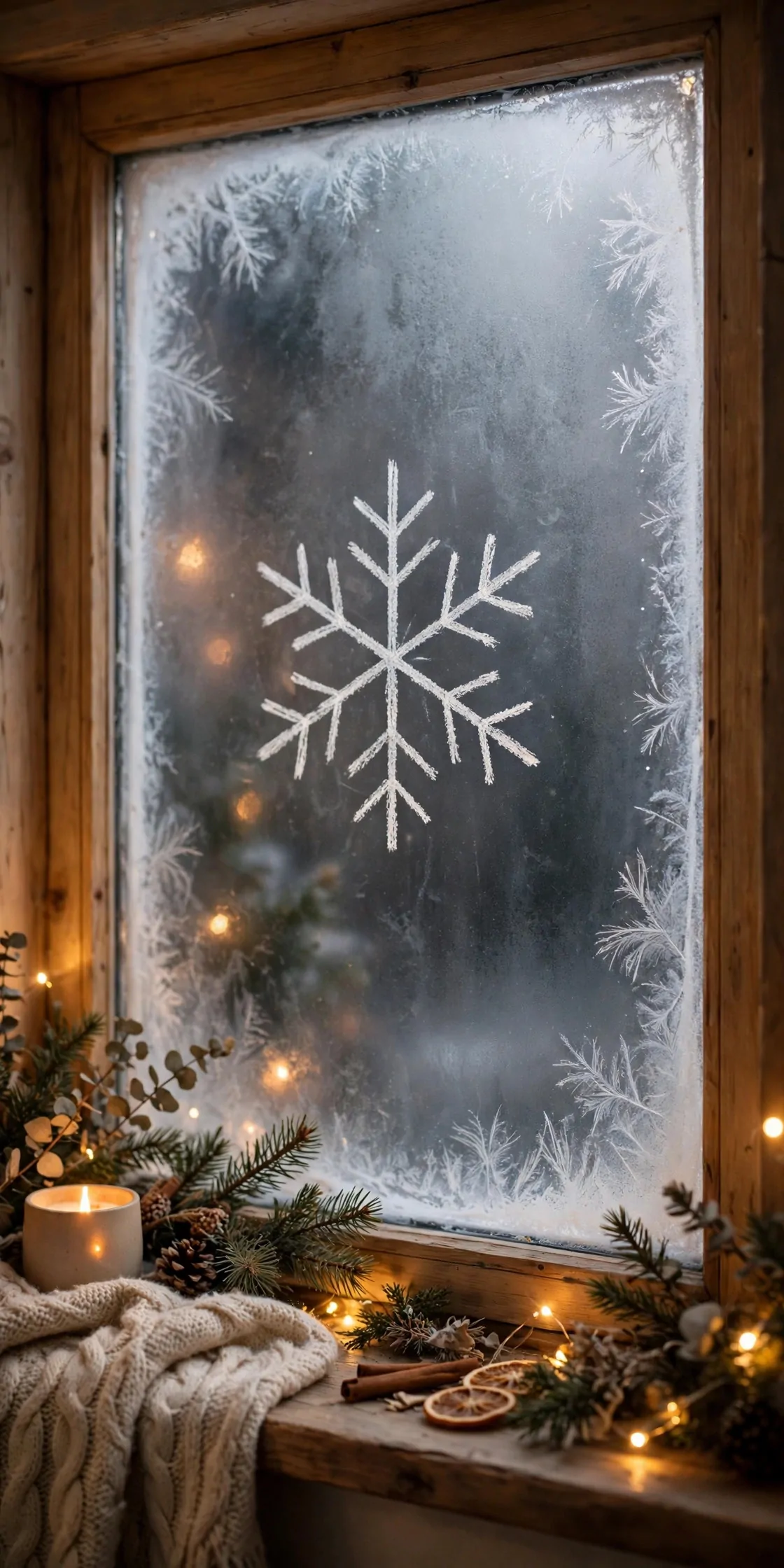 21 Christmas Window Decor Ideas for a Warm Glow Inside and Out 13 Frosted window border with white chalk snowflake drawing